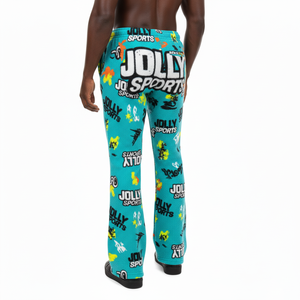 กางเกงขายาวทรงบานผู้ชาย ผ้าฝ้ายฟลีซพรีเมียม 300 GSM สัมผัสนุ่มสบาย สีเขียวอมฟ้า พิมพ์ลายโลโก้ตามสั่งทั่วทั้งตัว - Product Image 5