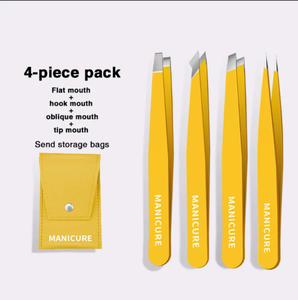 Pince à épiler professionnelle en acier inoxydable pour sourcils et cils, 4 pièces, personnalisable avec logo, haute qualité, à pointe inclinée et plate pour un fini impeccable - Product Image 6