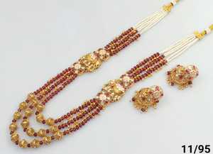 Indian Fancy Traditional Motipearl & Kundan Long Mala Gold Tone Kundan Pearl Collar largo con juego de pendientes Jumka para mujer - Product Image 3