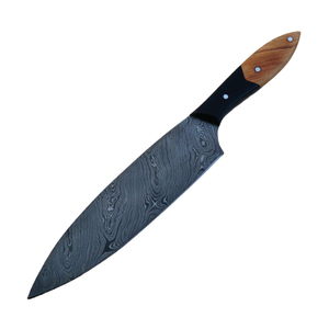 Couteau de chef de cuisine personnalisé en acier damas fait à la main avec capacité de coupe de légumes de haute qualité avec une gaine en cuir - Product Image 1