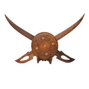 Handcrafted Wooden Large Wall Hanging, Handcrafted Wooden Sword and Shield showpiece for Gift Items, Fully Wood Colour