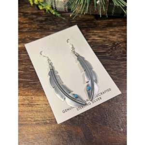 Billy Long Kingman Turquoise <b>Sterling</b> <b>Silver</b> <b>Dangle</b> Feather Drop <b>Earrings</b> - Product Image 1