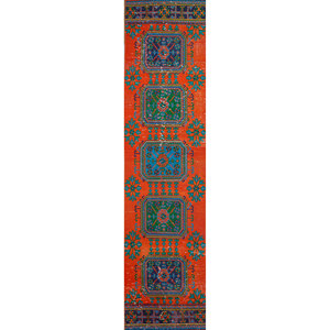 Tapis en laine noué à la main de grande taille, motif géométrique rouge et orange, pour salon, couloir, forme rectangulaire - Pae-2476 - Product Image 1