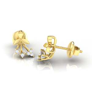 Boucle d'oreille à clous florale en or 14 carats certifié avec 10 diamants véritables (0,07 ct de poids total) - Product Image 1