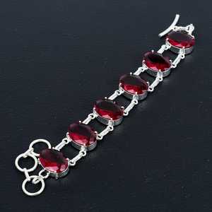 Bracelet à breloques en grenat rouge fait main, argent sterling 925, réglable, bijoux de luxe en pierres précieuses, cadeau élégant pour un anniversaire, pour femmes - Product Image 5