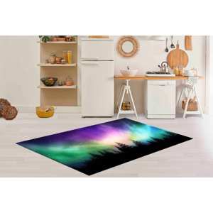 Tapis en chenille Aurore Boréale : Paysage des aurores boréales, antidérapant, tapis doux non tissé - Product Image 2