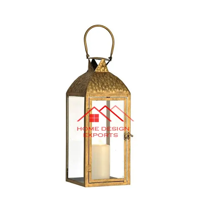 Linterna de vela con mango de metal Clase de acabado dorado Diseño árabe Linterna de metal a precio mayorista