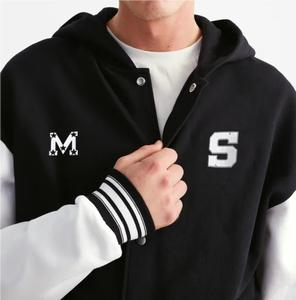 Veste Letterman à la mode avec logo personnalisé veste universitaire avec capuche fermeture à glissière en toile couleurs contrastées hiver - Product Image 4