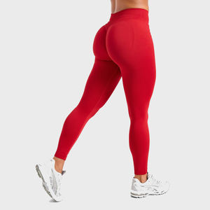 Best Price Customized <b>Women's</b> High Quality Anti-Bacterial <b>Leggings</b> Logo Waist Professional Yoga Wear Solid <b>Red</b> Tights - Product Image 2