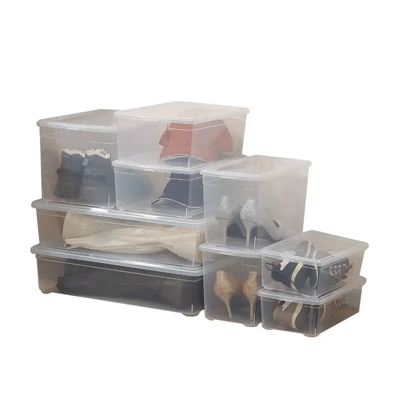Merryart loạt các gói lưu trữ Totes bền hộp nhựa kho stackability cho giày phụ kiện và tủ quần áo