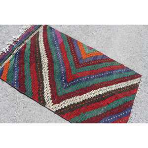 Tapis turc à accents floraux 3x5,2 pieds, rouge et vert, en laine - Product Image 4