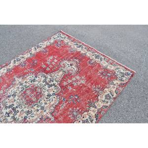 พรมขนสัตว์สีเบจสีแดงวินเทจขนาด5.6x9ฟุตงานแฮนด์เมดสไตล์ตุรกีผืนใหญ่พรมปูพื้นทรงสี่เหลี่ยม10มม. ดีไซน์แบบแอบสแตรก - Product Image 5