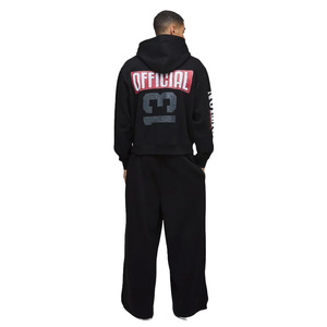 Men's <b>Black</b> Winter Tracksuit Set <b>Zip</b>-Up <b>Hoodie</b> Wide-Leg Jogger Pants Digital Printing Custom Screen Streetwear Casual Outfit - Product Image 2