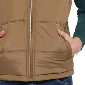 Men's Brown <b>Quilted</b> Vest Stand Collar Zipper Closure Casual Windproof Polyester <b>Wadding</b> Autumn Wear - Product Image 6