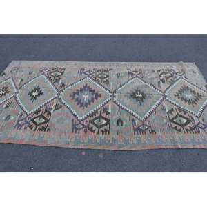 พรมขนสัตว์พื้นที่สไตล์ตุรกีโบราณขนาด48x96นิ้วการออกแบบการเย็บปะติดปะต่อกันด้วยสีเบจสีฟ้าแบบถักแบนใช้เทคนิคการตกแต่งห้องนั่งเล่นยาง - Product Image 3