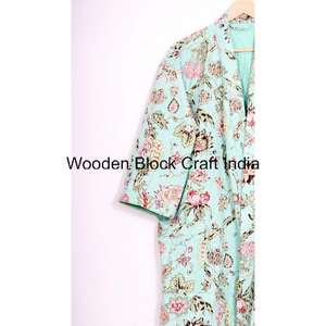 Womens Vintage Pure 100 % Cotton Kantha Quilted <b>Long</b> <b>Kimono</b> <b>Robe</b> Handmade Indian Festival Fashion Sleepwear Jacket Cozy - Product Image 3