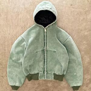<b>Men</b> Oversized Hooded <b>Fleece</b> <b>Jacket</b> Acid Wash Green Windproof Zipper Casual Winter Streetwear - Product Image 6