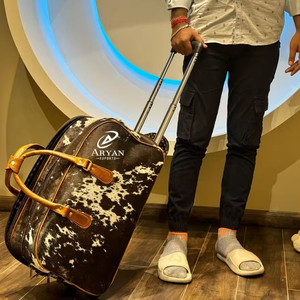 Classical Genuine <b>Leather</b> <b>Men</b> Duffle Traveling <b>Bag</b> With Wheel Trolley Case Large Capacity Weekend <b>Bag</b> - Product Image 1