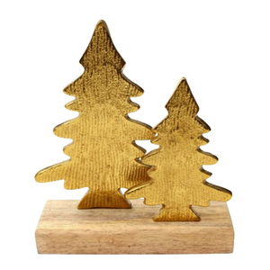 Escultura Creativa de Pino en Metal Color Cobre Rosa con Base de Madera de Mango, Elegante Adorno Navideño para Mesa, Decoración para el Hogar - Product Image 3