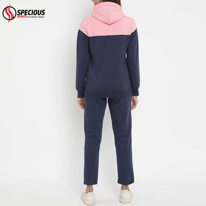 Nouvel ensemble de survêtements décontractés à capuche en molleton de coton pour femmes, style streetwear, avec logo personnalisé, coupe ample, vêtements d'entraînement, couleur contrastante - Product Image 3