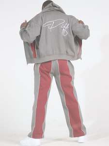 Ensemble de survêtement de jogging pour homme de haute qualité, personnalisé, avec sweat à capuche zippé et pantalon de survêtement évasé à effet superposé, avec logo brodé et col à capuche - Product Image 6
