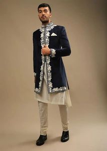 2023 Indian/Pakistani Embroidery Sherwani Kurta & <b>Pant</b> Set Plus Size Design Wedding Party-Wear with Shoes for Adults - Product Image 2