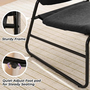 Modern Faux Leather Armless Metal <b>Chair</b>, <b>Upholstered</b> Accent <b>Chair</b> with Adjustable Cushion for Living Room - Product Image 6