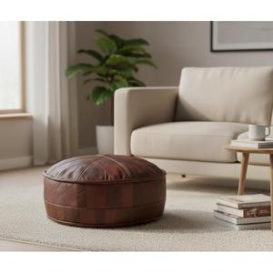 Moroccan Leather Pouf Handmade Ottoman Footstool Traditional Handcrafted <b>Pouffe</b> Home Decor Boho Ottoman <b>Seat</b> Living Roo - Product Image 1