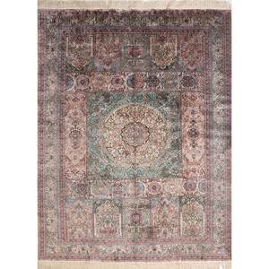 Alfombra Rectangular Moderna Gulmarg, Tejida a Mano con Seda, Diseño de Medallón, Técnica de Tejido Impreso en Viscosa, Poliéster y Nailon para el Hogar - Product Image 1