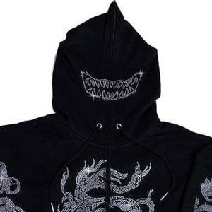 High Quality Knitted Rhinestone Fleece Hoodie Cotton Oversize Thick <b>Drop</b> Shoulder Plain Custom Men Breathable Eco-Friendly - Product Image 6