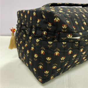 Pochette de voyage matelassée en coton écologique noir nuit, multi-usages, faite à la main, pour usage quotidien, bagages et courses - Product Image 3