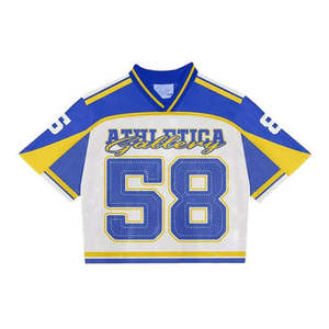 Uniforme de fútbol americano Vintage de fabricante personalizado, jersey de malla de punto de gran tamaño con cuello en V, de fútbol americano para hombre - Product Image 5