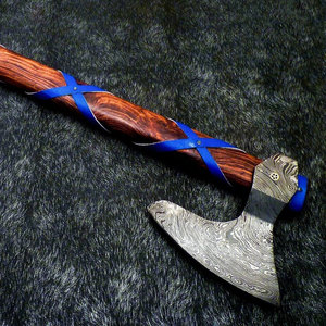 Handmade Damascus Steel <b>Axe</b> for Outdoor Survival Durable Industrial Grade with <b>Wood</b> Handle for <b>Chopping</b> and Display - Product Image 4