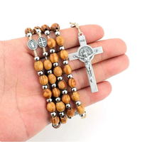 Collier pendentif croix en pin naturel, chapelet catholique en bois, croix religieuse chrétienne, exorcisme, plaqué argent, cadeau