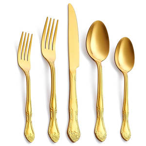 Juego de Cubiertos de Oro para Bodas de Hotel de Lujo con Logotipo de Color Personalizado, Acero Inoxidable, Duradero, Reutilizable, PRESTIGE BLADES - Product Image 1