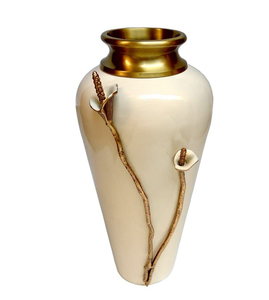 Florero de latón con estampado esmaltado, macetas de metal Antiguo Real exclusivas y centro de mesa, florero de metal con estampado esmaltado - Product Image 6