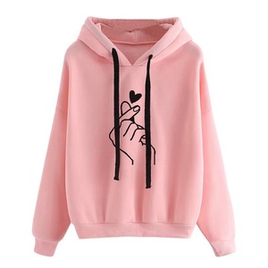 Sweat à capuche d'hiver en polaire à fermeture éclair Couleur unie Doigt Coeur à capuche Mode coréenne Sweatshirts à manches longues Top Loose Hoodies - Product Image 5
