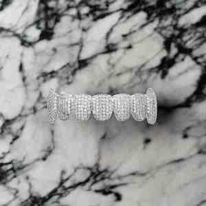 Grillz de mariage glacés pour hommes en argent S925 plaqué or 14 carats et plaqué rhodium avec morganite en forme de crocs de vampire - Product Image 6