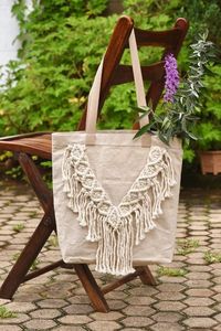 Sac en coton macramé pour femmes, sac de plage Boho avec détails de soirée Ele, sac à main chic Boho Shopping, nouveauté 2024 - Product Image 4