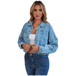 Chaquetas vaqueras informales de moda más vendidas, Chaquetas vaqueras desgastadas informales teñidas de color sólido, Chaquetas vaqueras para mujer, Chaquetas vaqueras con botones Premium - Product Image 1