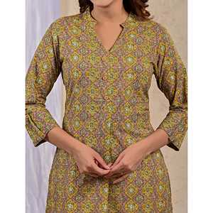 Kurti Droit Imprimé au Bloc Motif Mehendi – Robe Décontractée, Élégante et Tendance, Respirante, Longueur au Sol ou au Genou, Idéale pour les Soirées en Club - Product Image 2