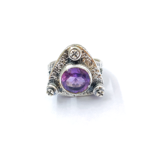 Anillo de Amatista con Engaste de Plata 925, Corte Redondo, Estilo Vintage para Uso Diario, Joyería Fina, Suministro al por Mayor - Product Image 1