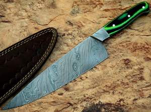 Cuchillo de cocina Damasco de 12 pulgadas hecho a mano con hermoso mango de micarta, cuchillo de chef personalizado. - Product Image 3