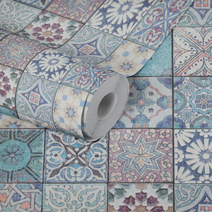 Fabriqué en Allemagne-Carreaux de papier peint à peler et à coller Bleu violet-Film non tissé-Papier peint de cuisine auto-adhésif-8,40x0,53 m - Product Image 2