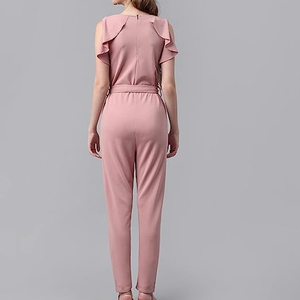 Mono largo de pierna ancha con dobladillo de volantes y Tirantes ajustables para mujer de talla grande con patrón de color personalizado al por mayor - Product Image 6