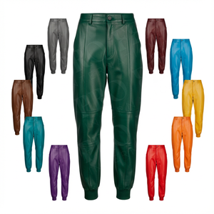 Pantalon en cuir véritable à jambe fuselée, vente chaude, design à panneau avec revers élastique à la cheville, style streetwear décontracté, coupe premium - Product Image 1