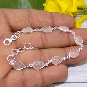 กำไลเทนนิสทำมือ ดีไซน์สวยหรู เงินแท้ 925 ประดับโรสควอตซ์ สำหรับผู้หญิงและผู้ชาย ล็อคแบบเก๋ไก๋ ทันสมัย - Product Image 5