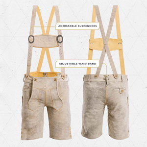 Lederhosen หนังนิ่มสั้นสำหรับผู้ชายเครื่องแต่งกายสไตล์เยอรมันลายทึบดีไซน์โลโก้ตามสั่ง - Product Image 4