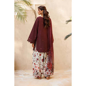 Ensemble IZNIK-3PC style bohème : chemise en mousseline brodée, dupatta imprimé en soie et pantalon pour le printemps/été BIC-057 - Product Image 6