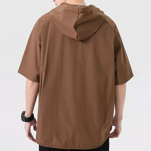 Sudadera con capucha de algodón de verano para hombre personalizada, tejido de punto informal de fácil uso y manga corta con estampado de letras - Product Image 3